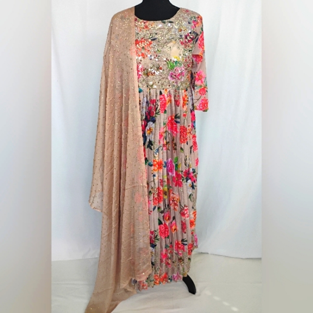 Floral Multicolor Anarkali Kurta / gown with Gold Accents